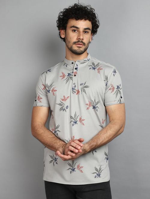 men mandarin neck printed t-shirt - 20965892 - Very Small Image - 1