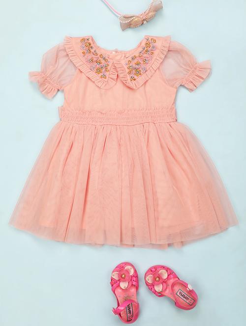 Kids Orange Embroidered Detailed Frock - 20965913 - Very Small Image - 1