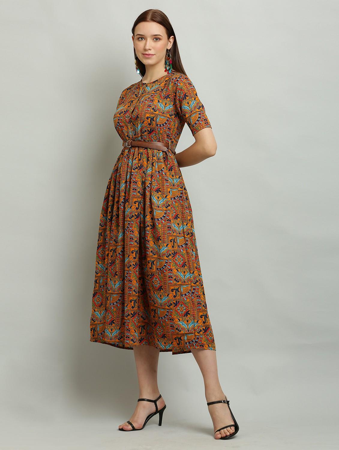 women round neck printed fit & flare dress - 20968422 - Zoom Image - 2