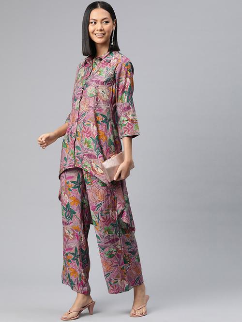 women purple shirt collar co-ord sets - 20968809 - Very Small Image - 1