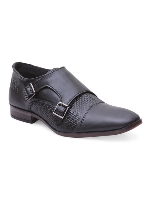 black leather slip on monk straps - 20969077 - Very Small Image - 1