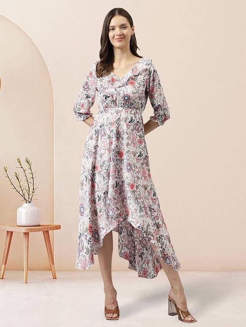 women white floral printed high low dress - 20969701 - Very Small Image - 1