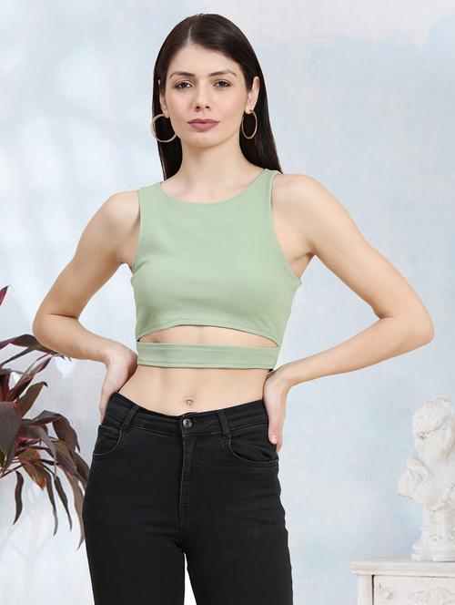 women green solid crop top - 20969774 - Very Small Image - 1