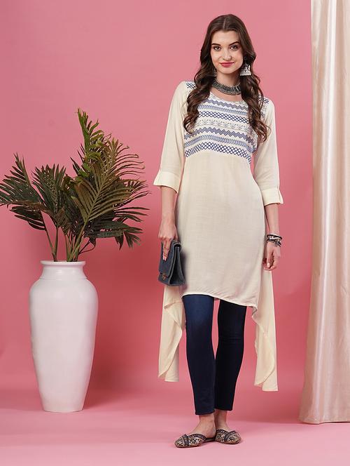 women round neck printed asymmetric kurta - 20969793 - Very Small Image - 1