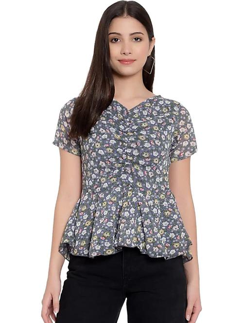 girls floral printed v-neck top - 20969906 - Very Small Image - 1