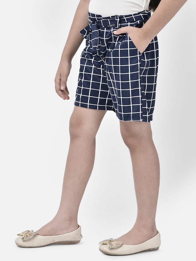 navy blue checkered cotton shorts - 20970013 - Standard Image - 2