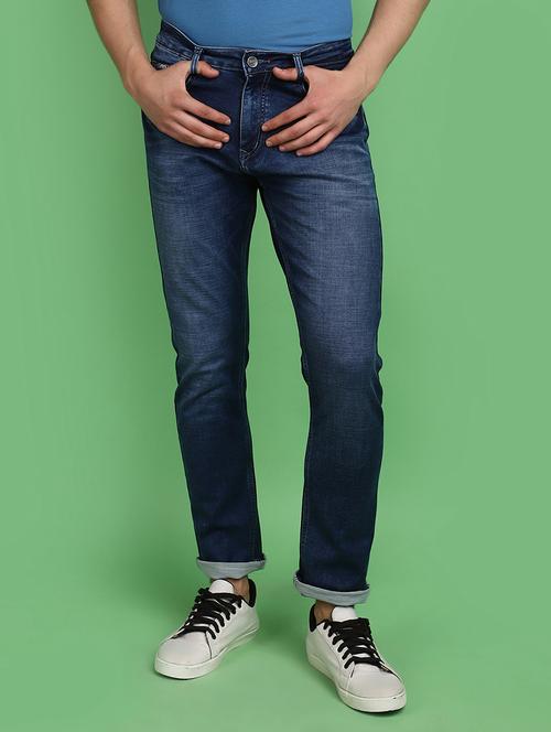 men solid blue washed denim jeans - 20970645 - Very Small Image - 1