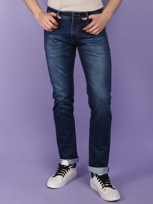 men solid blue washed slim fit jeans - 20970646 - Very Small Image - 1