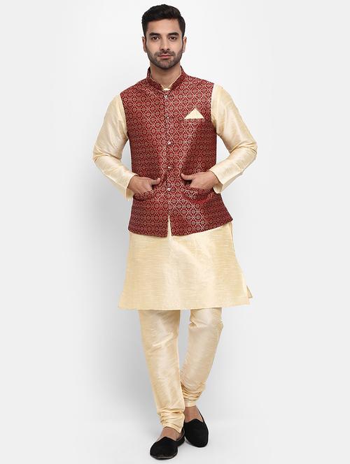men self design kurta pyjama with jacket - 20970694 - Very Small Image - 1