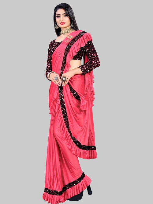 women sequined ruffle saree - 20971211 - Very Small Image - 1