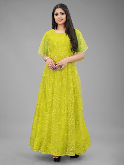 women round neck flared semi stitched gown - 20971382 - Very Small Image - 1