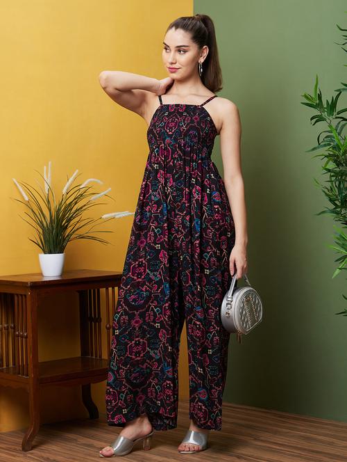 globus women purple round neck with v cut & kimono sleeves waist tie-up longline jumpsuit - 20971619 - Very Small Image - 1