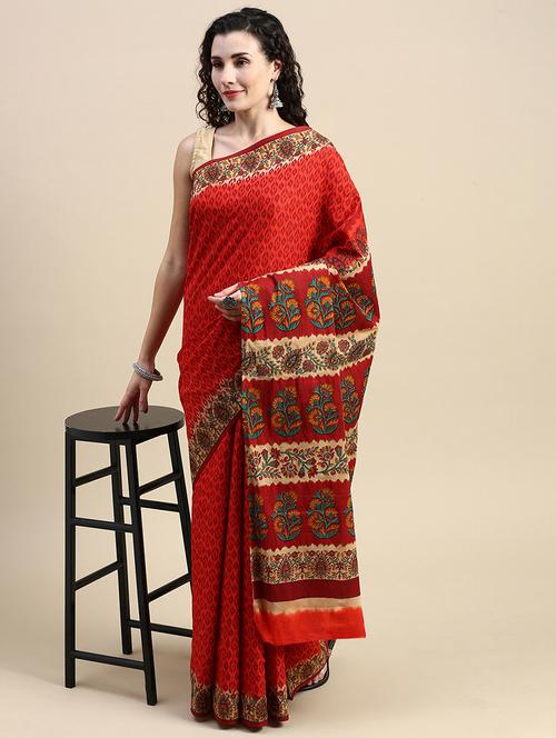red cotton printed saree - 20971902 - Very Small Image - 1