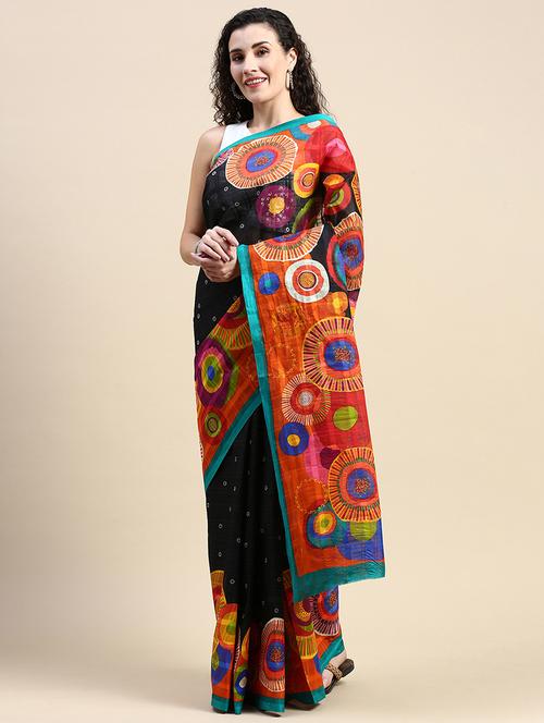 black cotton printed saree - 20971914 - Very Small Image - 1