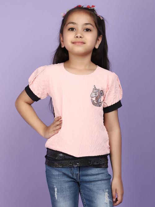 girls round neck solid top - 20972362 - Very Small Image - 1