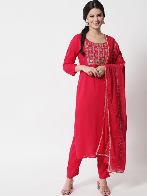 pink embroidered kurta pant set - 20972536 - Very Small Image - 1
