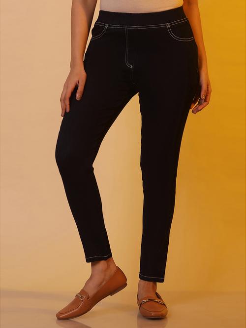 solid navy blue detailed leggings - 20972576 - Very Small Image - 1