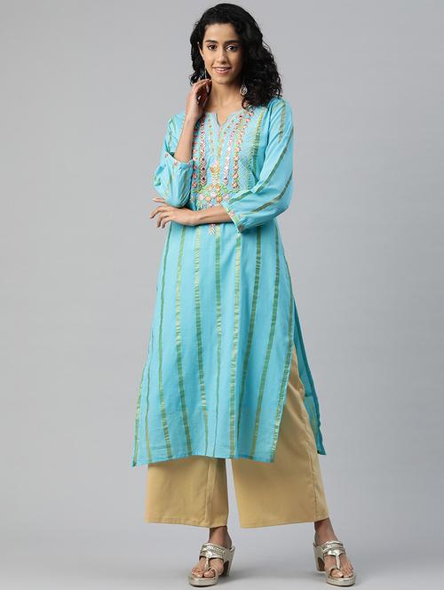 women three quarter sleeve straight kurta - 20972636 - Very Small Image - 1