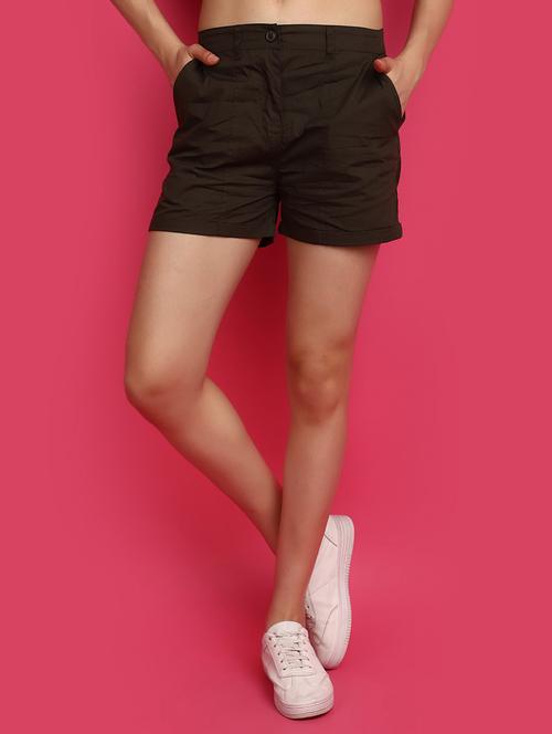 women solid olive green shorts - 20973888 - Very Small Image - 1