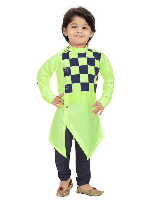 Boys Checkered Asymmetric Kurta & Pyjama Set - 20977935 - Very Small Image - 1