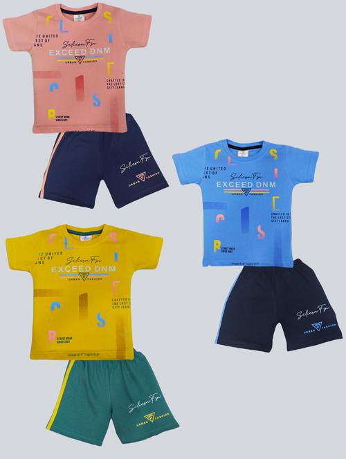 pack of 3 kids typographic printed t-shirt & shorts set - 20979077 - Very Small Image - 1