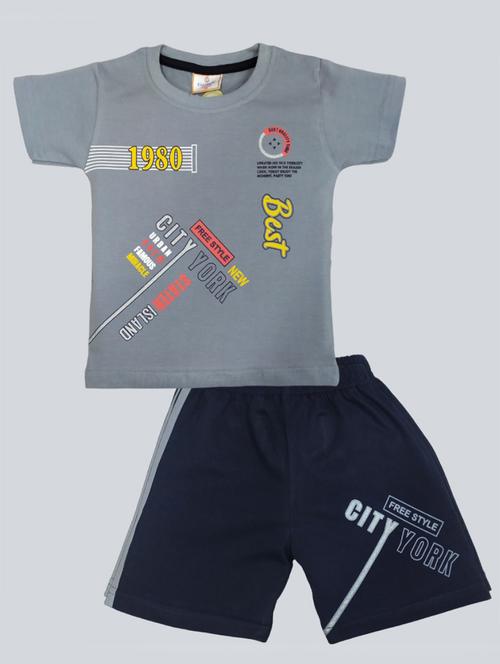 Kids Typographic Printed T-shirt & Shorts Set - 20979082 - Very Small Image - 1