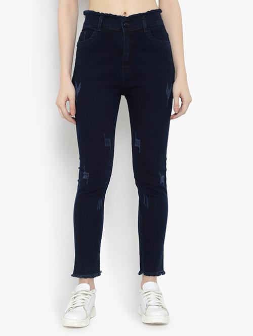 navy blue distressed detailed denim jeans - 20981443 - Very Small Image - 1