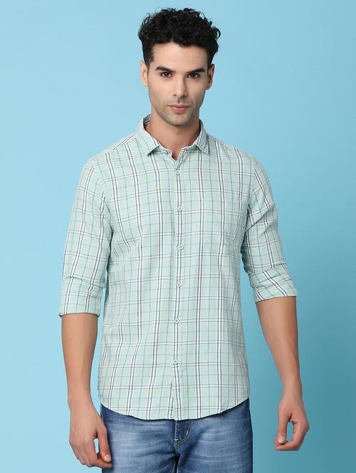 men blue checkered casual shirt - 20982334 - Very Small Image - 1
