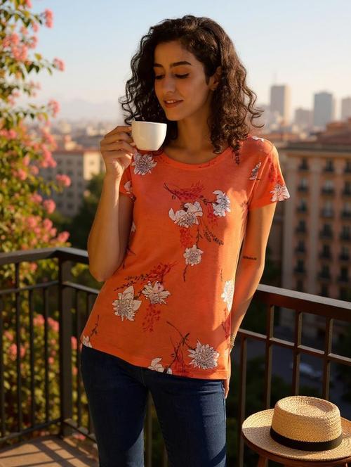 women floral print round neck t-shirt - 20982399 - Very Small Image - 1