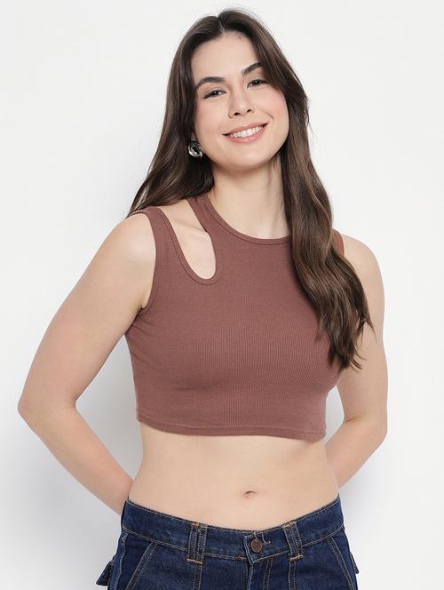 coffee brown hosiery crop top - 20982639 - Very Small Image - 1