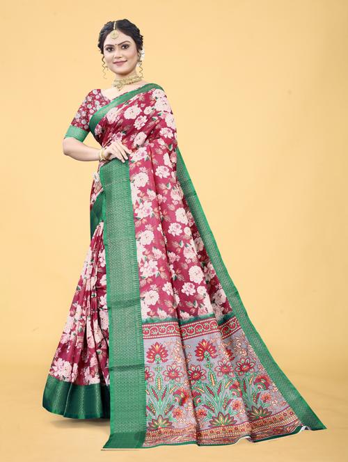 floral printed saree with blouse - 20983068 - Very Small Image - 1