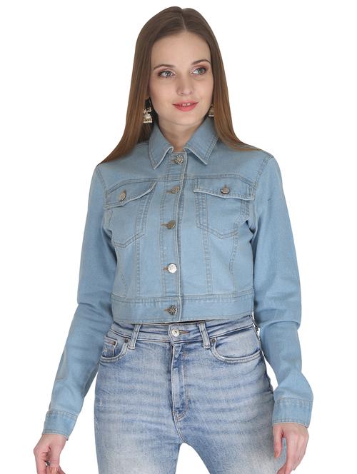women light blue solid denim jacket - 20983675 - Very Small Image - 1