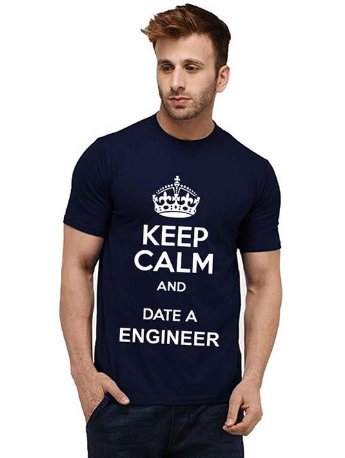 navy blue front printed casual t-shirt - 20984066 - Very Small Image - 1