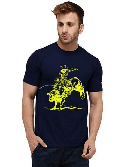 navy blue front printed casual t-shirt - 20984090 - Very Small Image - 1