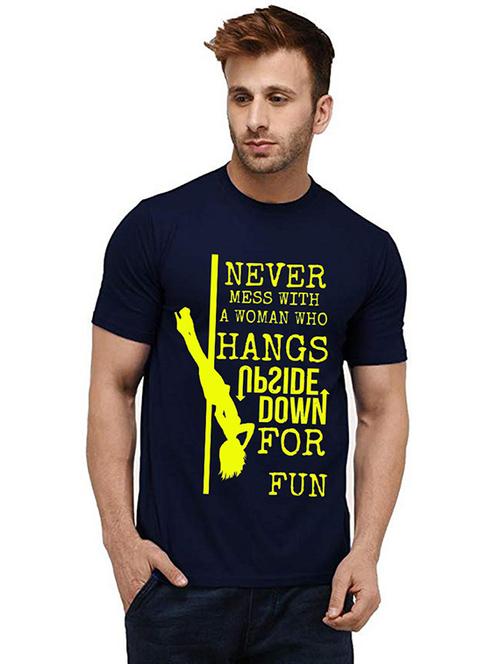 navy blue front printed casual t-shirt - 20984108 - Very Small Image - 1