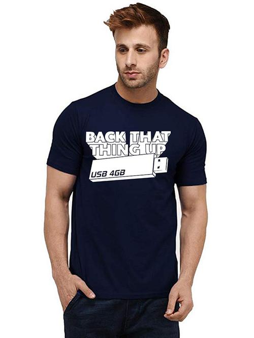navy blue front printed casual t-shirt - 20984179 - Very Small Image - 1