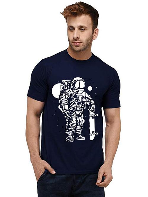 navy blue front printed casual t-shirt - 20984193 - Very Small Image - 1