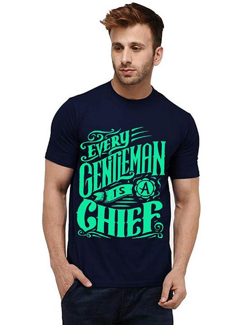 navy blue front printed casual t-shirt - 20984238 - Very Small Image - 1