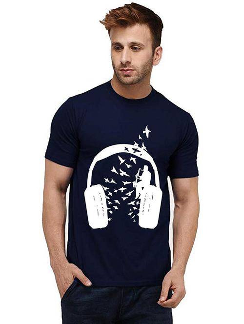 navy blue front printed casual t-shirt - 20984288 - Very Small Image - 1