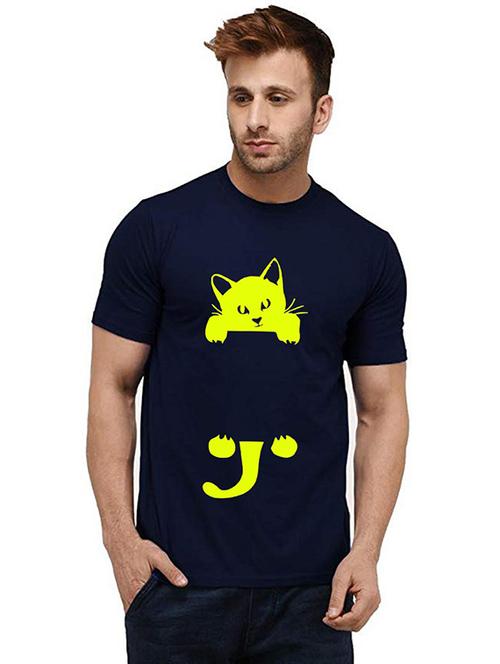 navy blue front printed casual t-shirt - 20984304 - Very Small Image - 1