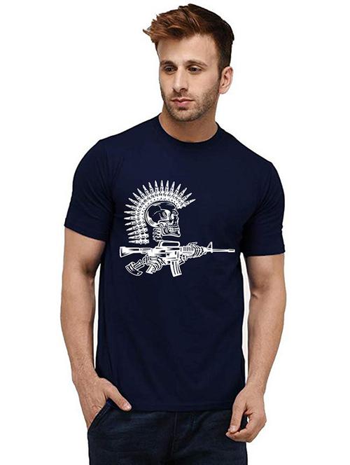navy blue front printed casual t-shirt - 20984335 - Very Small Image - 1