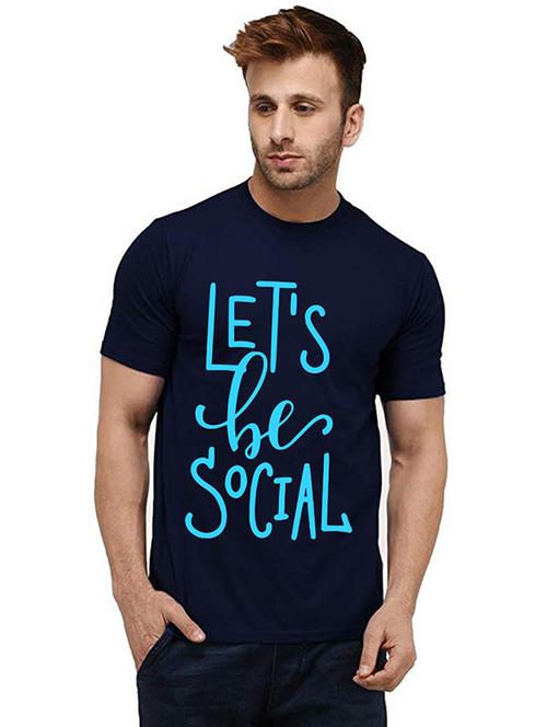 navy blue front printed casual t-shirt - 20984415 - Very Small Image - 1