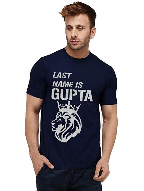 navy blue front printed casual t-shirt - 20984491 - Very Small Image - 1