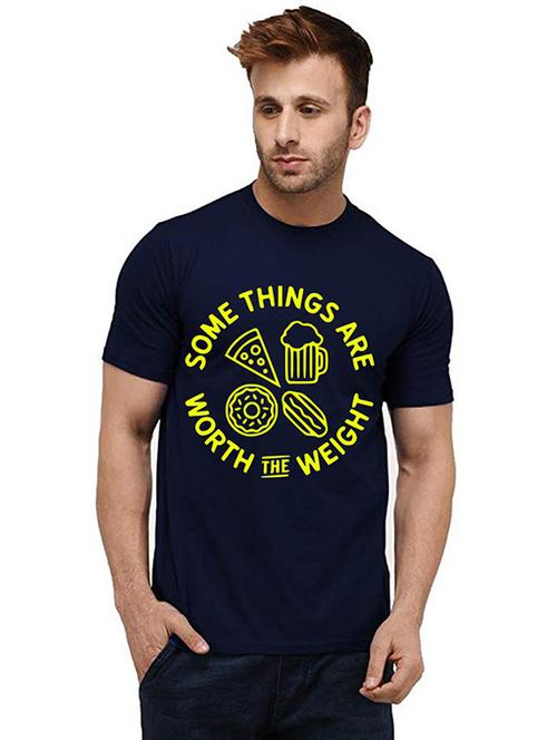 navy blue front printed casual t-shirt - 20984500 - Very Small Image - 1