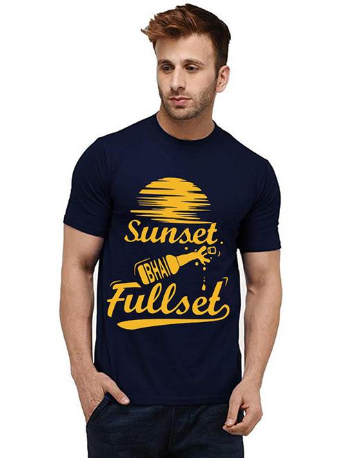 navy blue front printed casual t-shirt - 20984512 - Very Small Image - 1