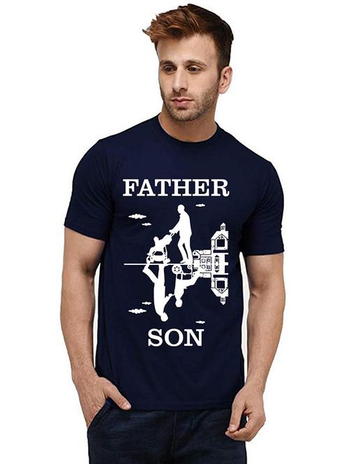 navy blue cotton front print tshirt - 20984525 - Very Small Image - 1