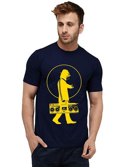 navy blue front printed casual t-shirt - 20984545 - Very Small Image - 1