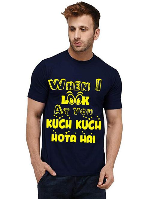 navy blue front printed casual t-shirt - 20984572 - Very Small Image - 1