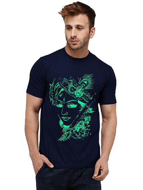 navy blue front printed casual t-shirt - 20984614 - Very Small Image - 1