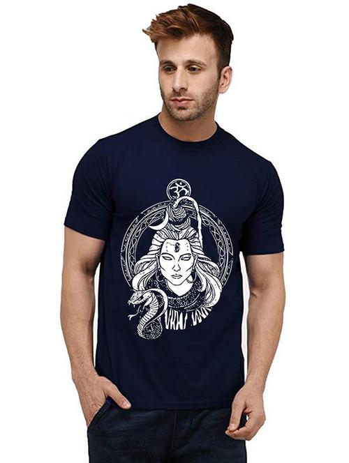navy blue front printed casual t-shirt - 20984632 - Very Small Image - 1